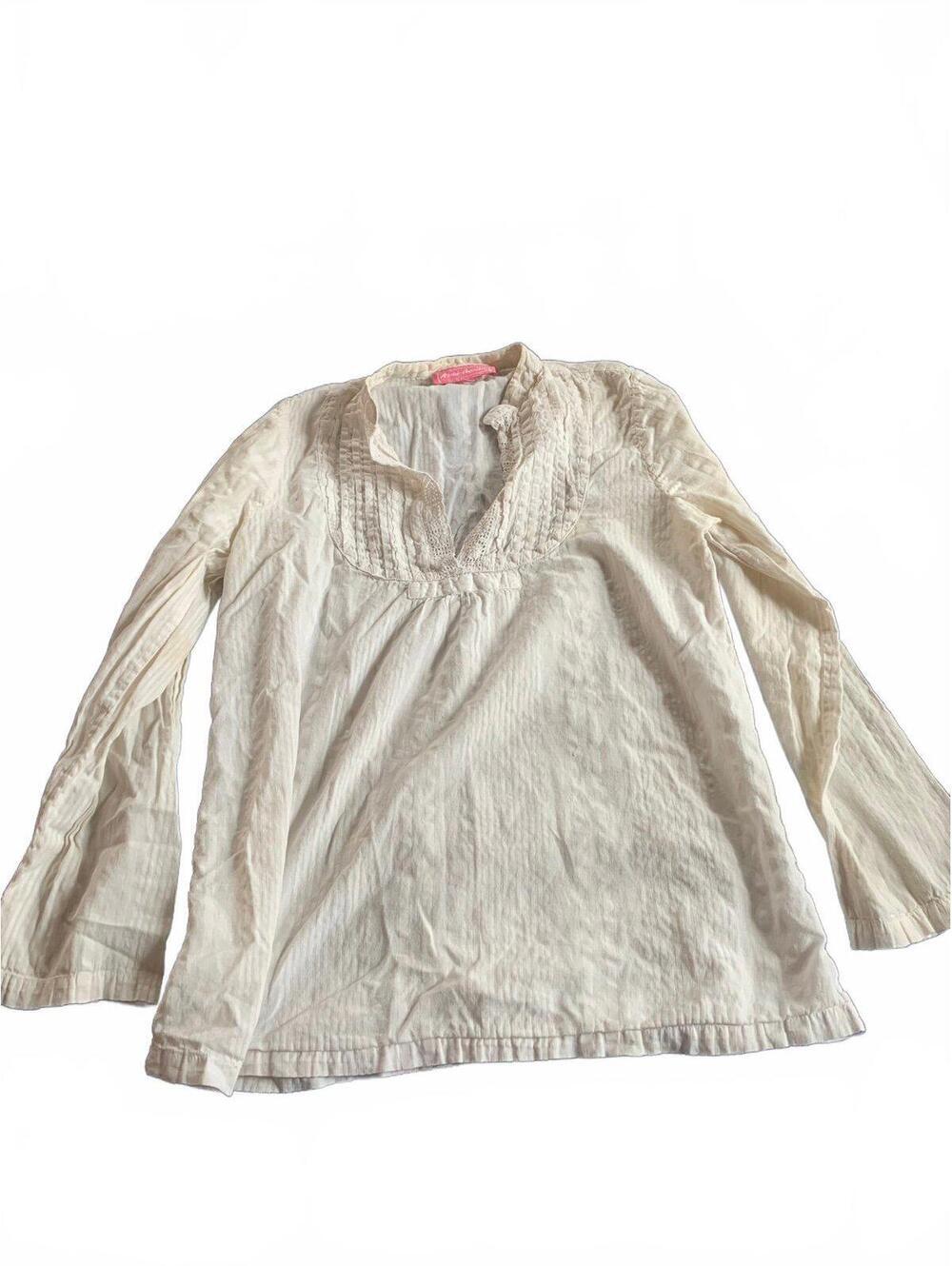 Avant-Première Blouse 38 White Lace Trim Pintuck Boho Cottagecore Romantic